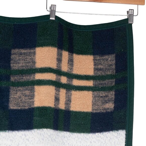 Biederlack Horse Foal Throw Blanket VTG Plaid Border Green Blue Running USA - Picture 3 of 8